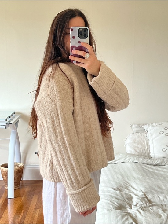 Sweaters - cream cable knit thick boxy sweater, wool
blend